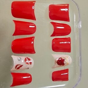 Red and White Nail Set with Heart Design